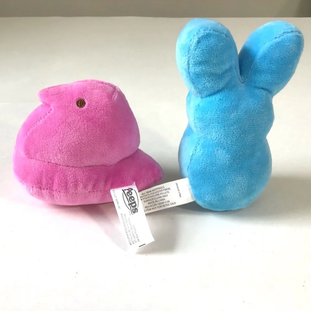 PEEPS Easter Plush Pink Chick & Blue Bunny Rabbit Lot Of 2 Bean Weighted Bottoms